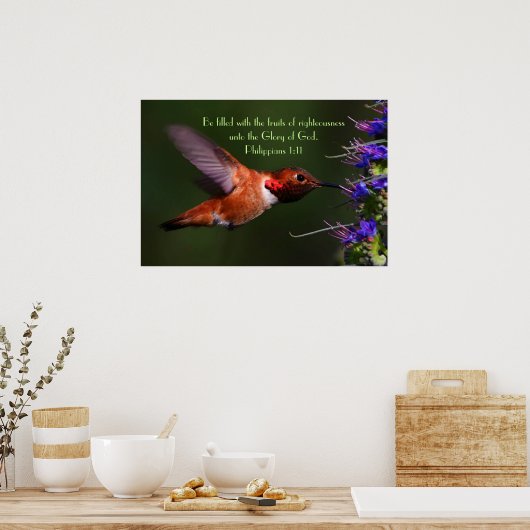 Hummingbird bible verse Philippians 1:11 Poster (Keuken)