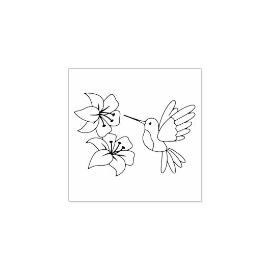 Hummingbird bij Flowers 2 Rubberstempel (Afrduk)