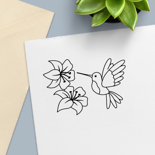 Hummingbird bij Flowers Color Me Zelfinktende Stempel