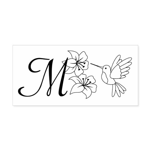 Hummingbird bij Flowers Monogram Rubberstempel (Afrduk)