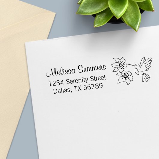 Hummingbird bij Flowers Return Address Zelfinktende Stempel