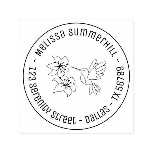 Hummingbird bij Flowers Round Address 2 Zelfinktende Stempel (Design)