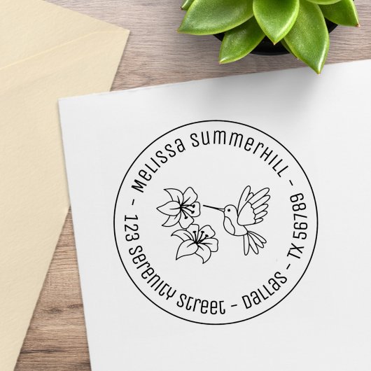Hummingbird bij Flowers Round Address Rubberstempel