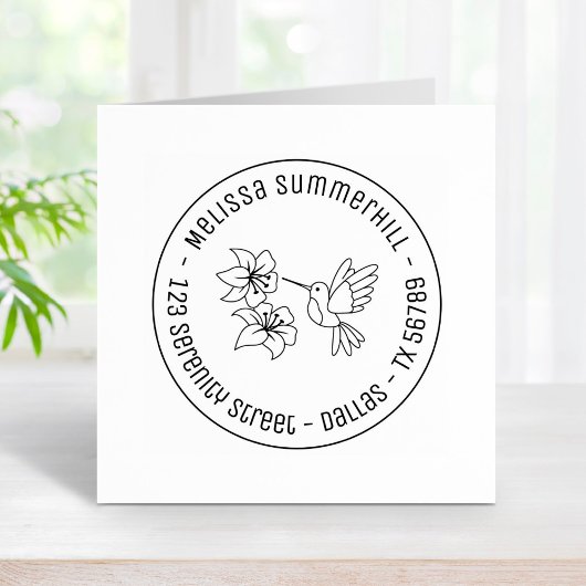 Hummingbird bij Flowers Round Address Rubberstempel