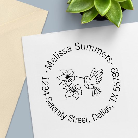 Hummingbird bij Flowers Round Address Zelfinktende Stempel