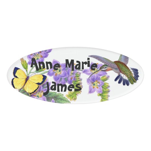 Hummingbird Bird Butterfly Flowers Floral Name Tag (Voorkant)