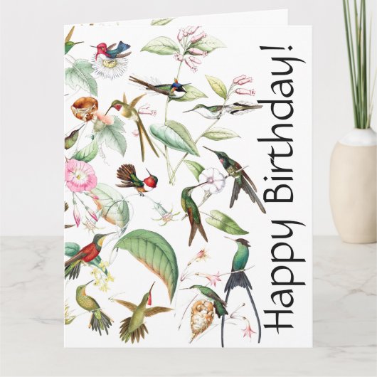 Hummingbird Bird Flower Floral B'day Wenskaart Kaart (Voorkant)