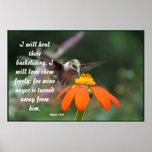 Hummingbird Bird Flower Floral Hosea 14:4 Healed Poster