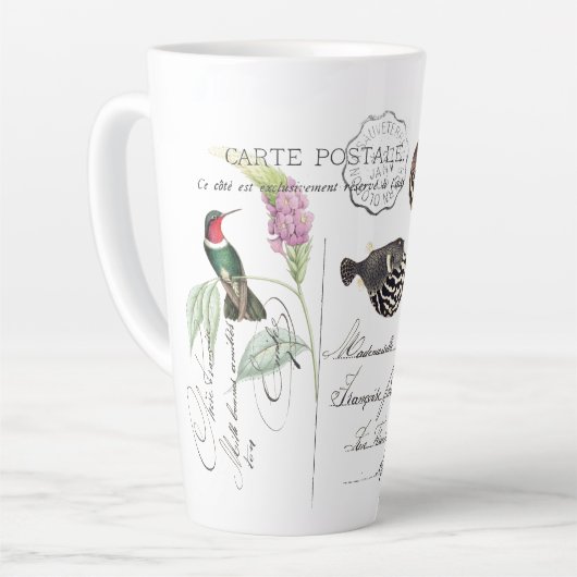 Hummingbird Bird Flower French Ephemera Latte Mok (Linkerhoek)