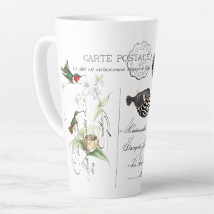 Hummingbird Bird Flower French Ephemera Latte Mok
