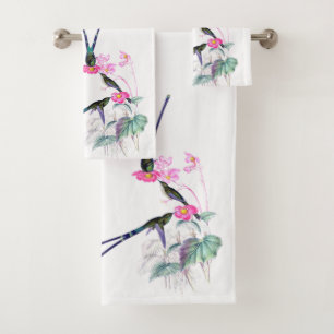 Hummingbird Bird Flowers Bath Towel Set Bad Handdoek