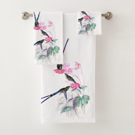 Hummingbird Bird Flowers Bath Towel Set Bad Handdoek (Insitu)