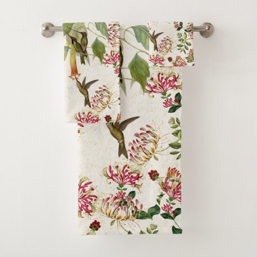 Hummingbird Bird Honeysuckle Flower Bath Towel Set Bad Handdoek (Insitu)