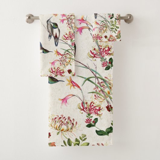 Hummingbird Bird Honeysuckle Flower Bath Towel Set Bad Handdoek (Insitu)