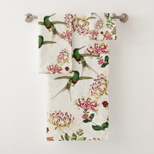 Hummingbird Bird Honeysuckle Flower Bath Towel Set Bad Handdoek (Insitu)