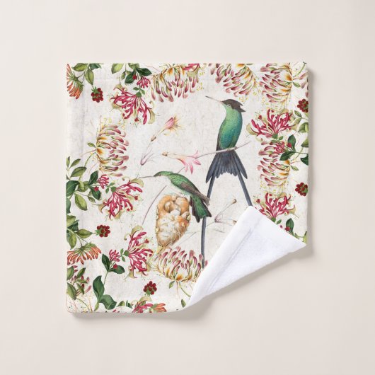 Hummingbird Bird Honeysuckle Flower Bath Towel Set Bad Handdoek (Wasdoekje)