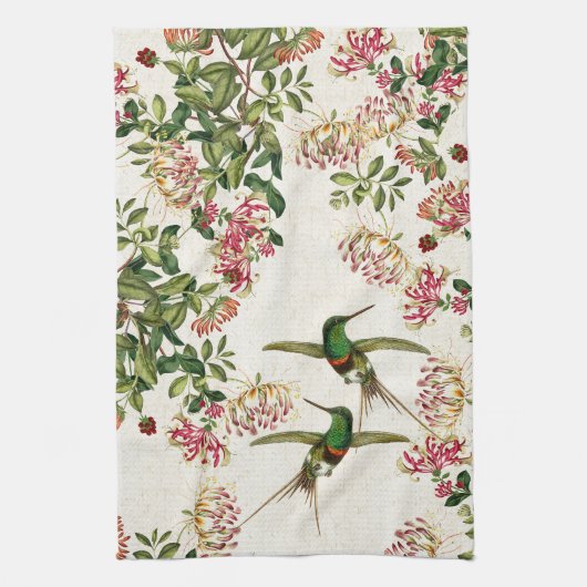 Hummingbird Bird Honeysuckle Flowers Kitchen Towel Theedoek (Verticaal)