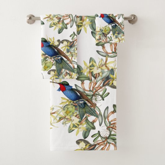 Hummingbird Bird Orchid Flowers Bath Towel Set Bad Handdoek (Insitu)