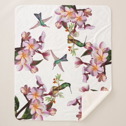 Hummingbird Bird Plumeria Flowers Sherpa Blanket Sherpa Deken (Voorkant)