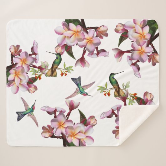 Hummingbird Bird Plumeria Flowers Sherpa Blanket Sherpa Deken (Voorkant (horizontaal))
