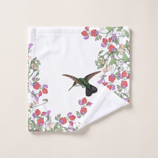 Hummingbird Bird Sweet Pea Flower Bath Set Bad Handdoek (Wasdoekje)