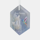 Hummingbird Bird White Garden Flower Kerstmis Glas Ornament (Voorkant links)