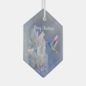 Hummingbird Bird White Garden Flower Kerstmis Glas Ornament (Voorkant Rechts)