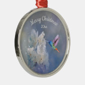 Hummingbird Bird White Garden Flower Kerstmis Metalen Ornament (Rechts)