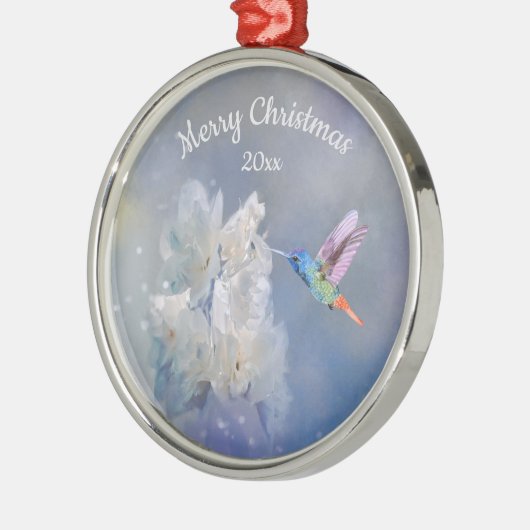 Hummingbird Bird White Garden Flower Kerstmis Metalen Ornament (Links)