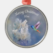 Hummingbird Bird White Garden Flower Kerstmis Metalen Ornament (Voorkant)