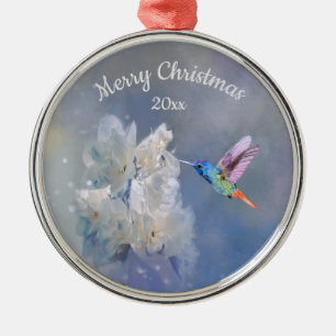 Hummingbird Bird White Garden Flower Kerstmis Metalen Ornament