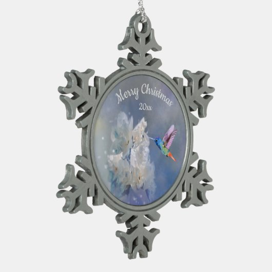 Hummingbird Bird White Garden Flower Kerstmis Tin Sneeuwvlok Ornament (Links)