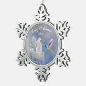 Hummingbird Bird White Garden Flower Kerstmis Tin Sneeuwvlok Ornament (Rechts)