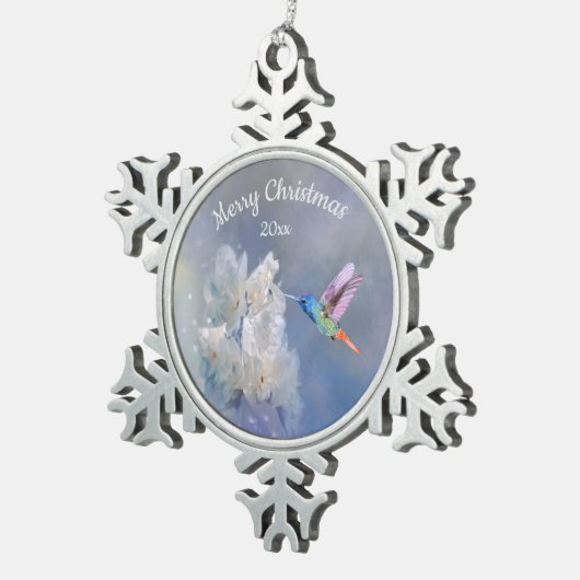 Hummingbird Bird White Garden Flower Kerstmis Tin Sneeuwvlok Ornament (Rechts)