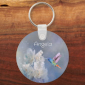 Hummingbird Bird White Garden Flower Name Sleutelh Sleutelhanger (Achterkant)