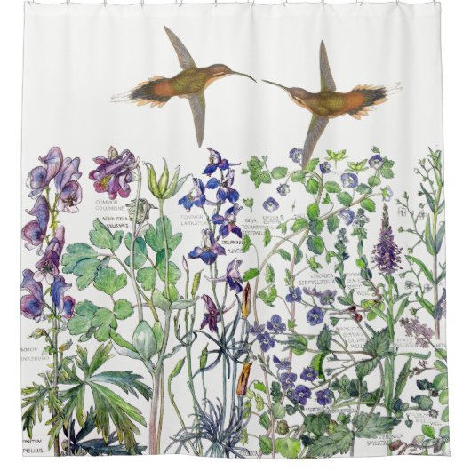 Hummingbird Bird Wildflower Flowers Showgordijn Douchegordijn (Voorkant)