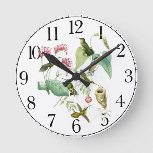 Hummingbird Bird Wildlife Floral Wall Clock Ronde Klok
