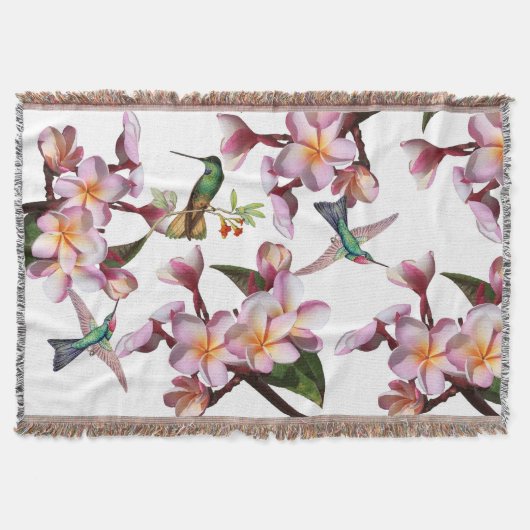 Hummingbird Bird Wildlife Plumeria Floral Throw Deken (Voorkant)