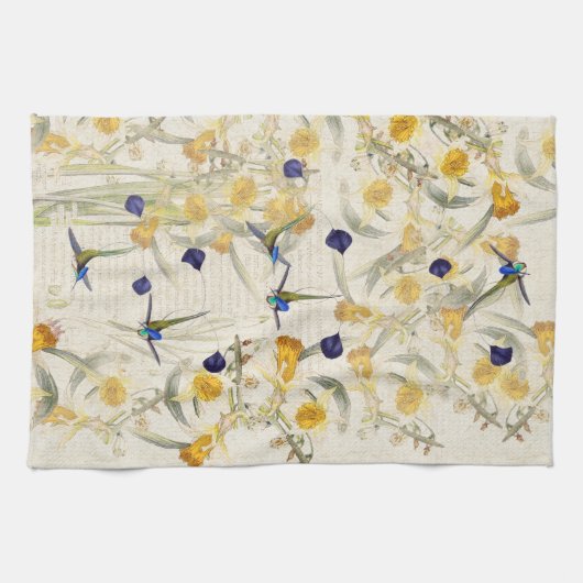 Hummingbird Birds Daffodil Flowers Kitchen Towel Theedoek (Horizontaal)