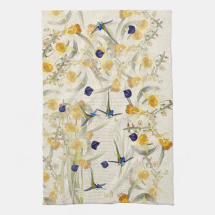 Hummingbird Birds Daffodil Flowers Kitchen Towel Theedoek