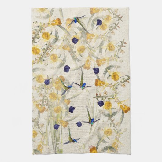 Hummingbird Birds Daffodil Flowers Kitchen Towel Theedoek (Verticaal)