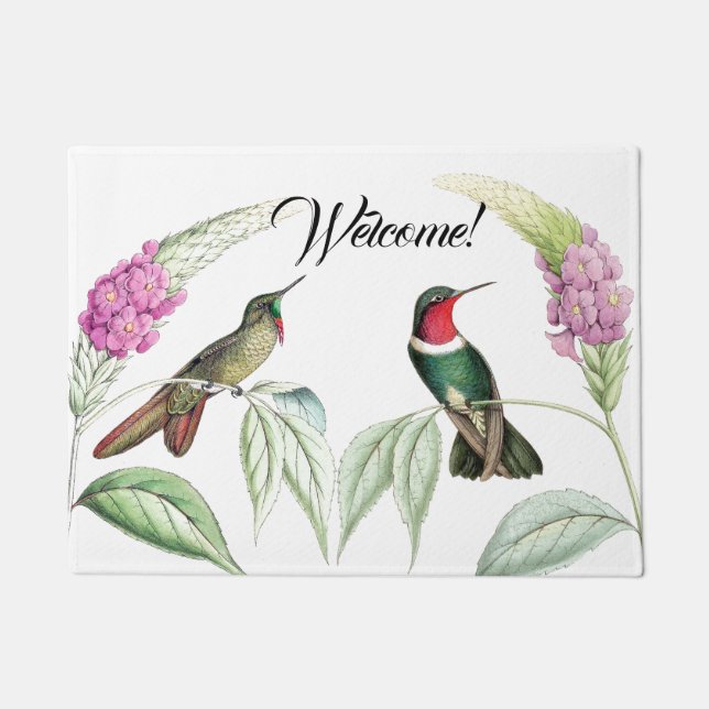 Hummingbird Birds Flowers Wildlife Welkom Doormat Deurmat (Voorkant)