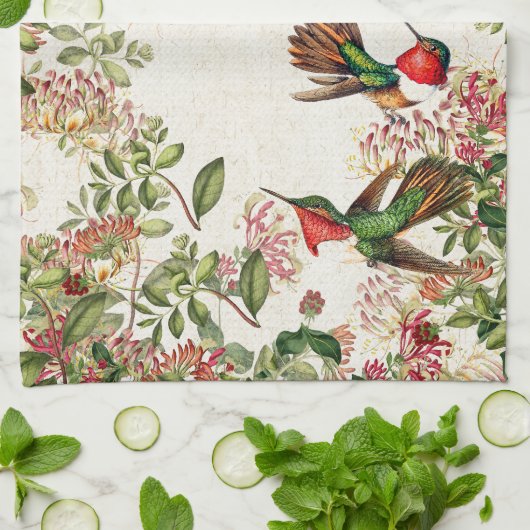 Hummingbird Birds Honeysuckle Flower Kitchen Towel Theedoek (Gevouwen)