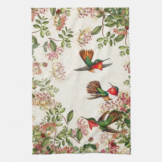 Hummingbird Birds Honeysuckle Flower Kitchen Towel Theedoek (Verticaal)