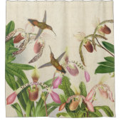 Hummingbird Birds Ladys Slipper Orchid Flowers Douchegordijn (Voorkant)
