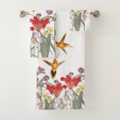 Hummingbird Birds Lily Flowers Bath Towel Set Bad Handdoek (Insitu)