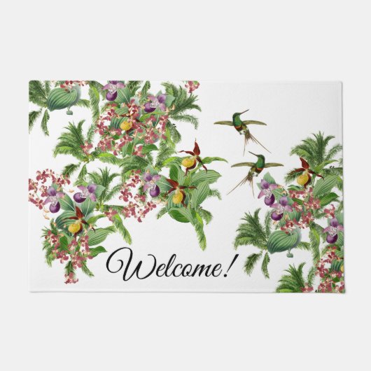 Hummingbird Birds Orchid Flowers Welkom Doormat Deurmat (Voorkant)
