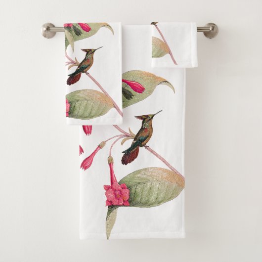 Hummingbird Birds Pink Flowers Bath Towel Set Bad Handdoek (Insitu)
