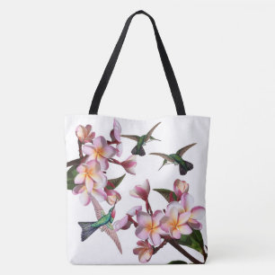 Hummingbird Birds Plumeria Flowers Canvas tas