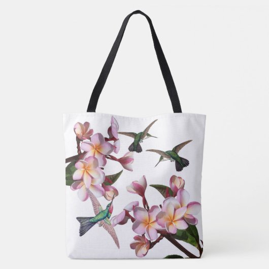 Hummingbird Birds Plumeria Flowers Canvas tas (Achterkant)